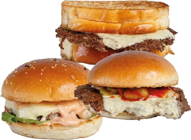 Drei Burger: Melt-Smash, Smash Brioche und The Meat Brioche Burger
